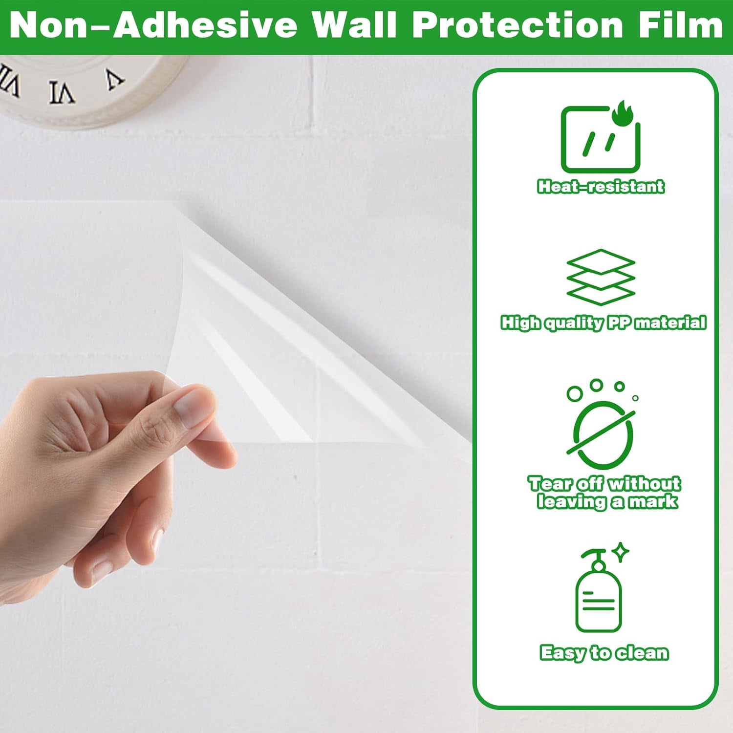 1 rollo de película adhesiva transparente para pared, vinilo a prueba de aceite para salpicaduras de cocina, película transparente autoadhesiva para puertas de armario, paredes, muebles, cocina y hogar JM