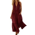 thumbnail image 2 of Levmjia Womens V Neck Maxi Dress With Pockets A Line Flowy Ruffle Hem Sleeveless Casual Long Dress Lightweight Solid Color Summer Sundress Beach Daily Wear, 2 of 7