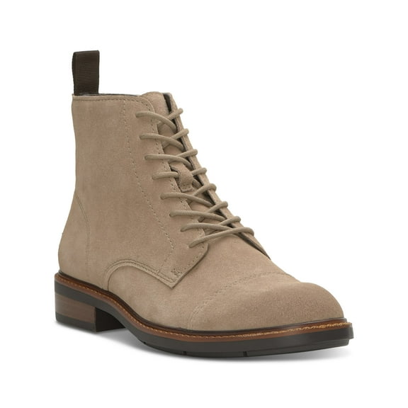 VINCE CAMUTO Mens Beige Lace-Up Front Heel Pull-Tab Padded Ferko Cap Toe Block Heel Zip-Up Leather Boots Shoes 9 M