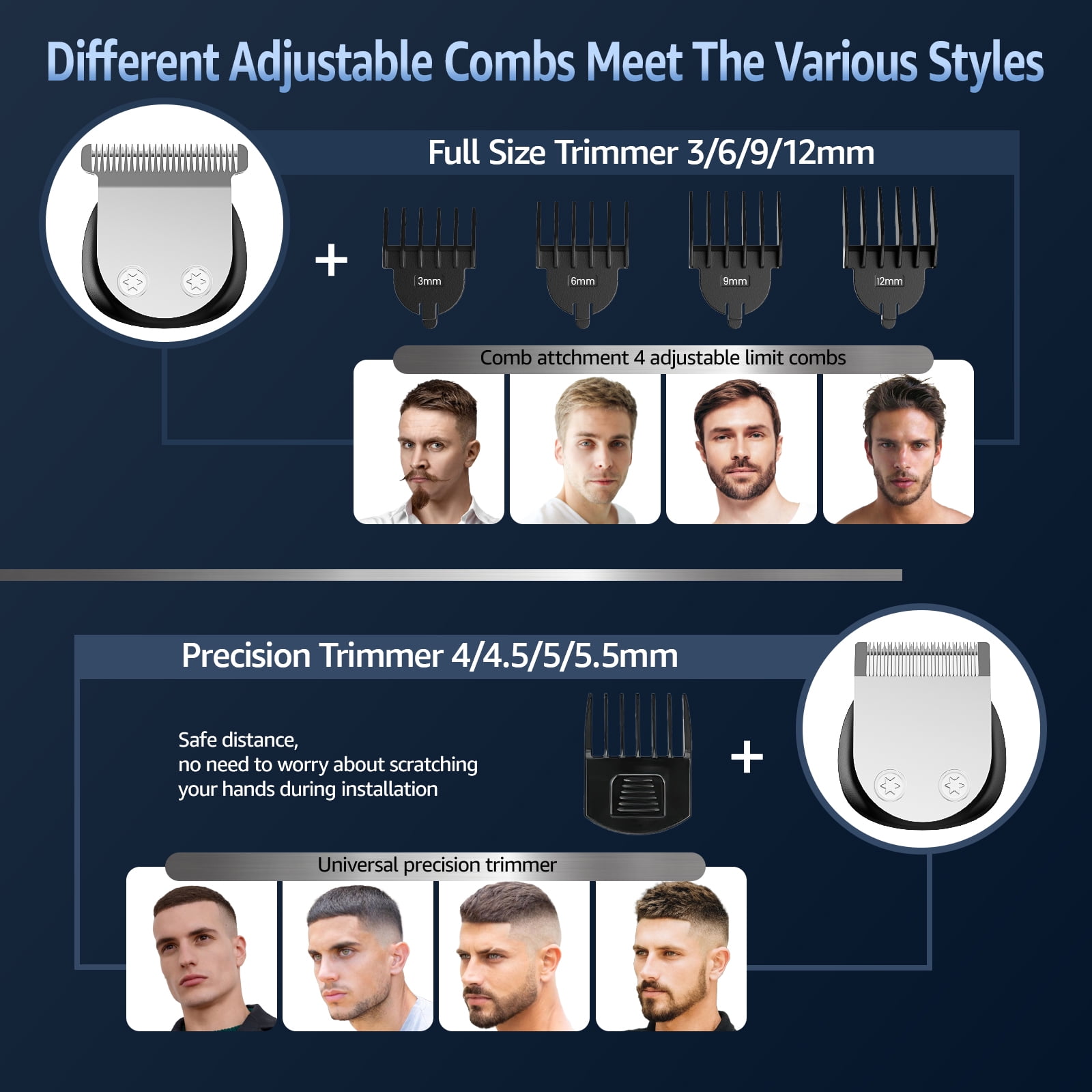 Nogroa Hair Trimmer for Men, Cordless Hair Clippers with Safety Lock, All in One Mens Grooming Kit for Face, Mustache, Nose and Body, Waterproof Rechargeable Beard Trimmer, Gifts for Husband Father