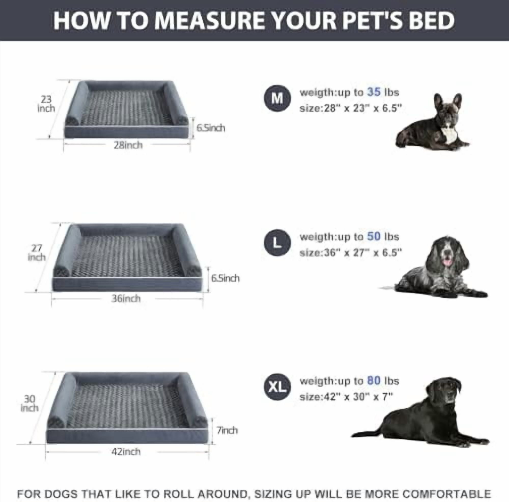 Dog Beds for Large Dogs, Orthopedic Dog Bed for Medium Large Dogs,Big Waterproof Couch Pet Bed with Removable Washable Cover Dark Grey,36"L x 27"W x 6.5"Th
