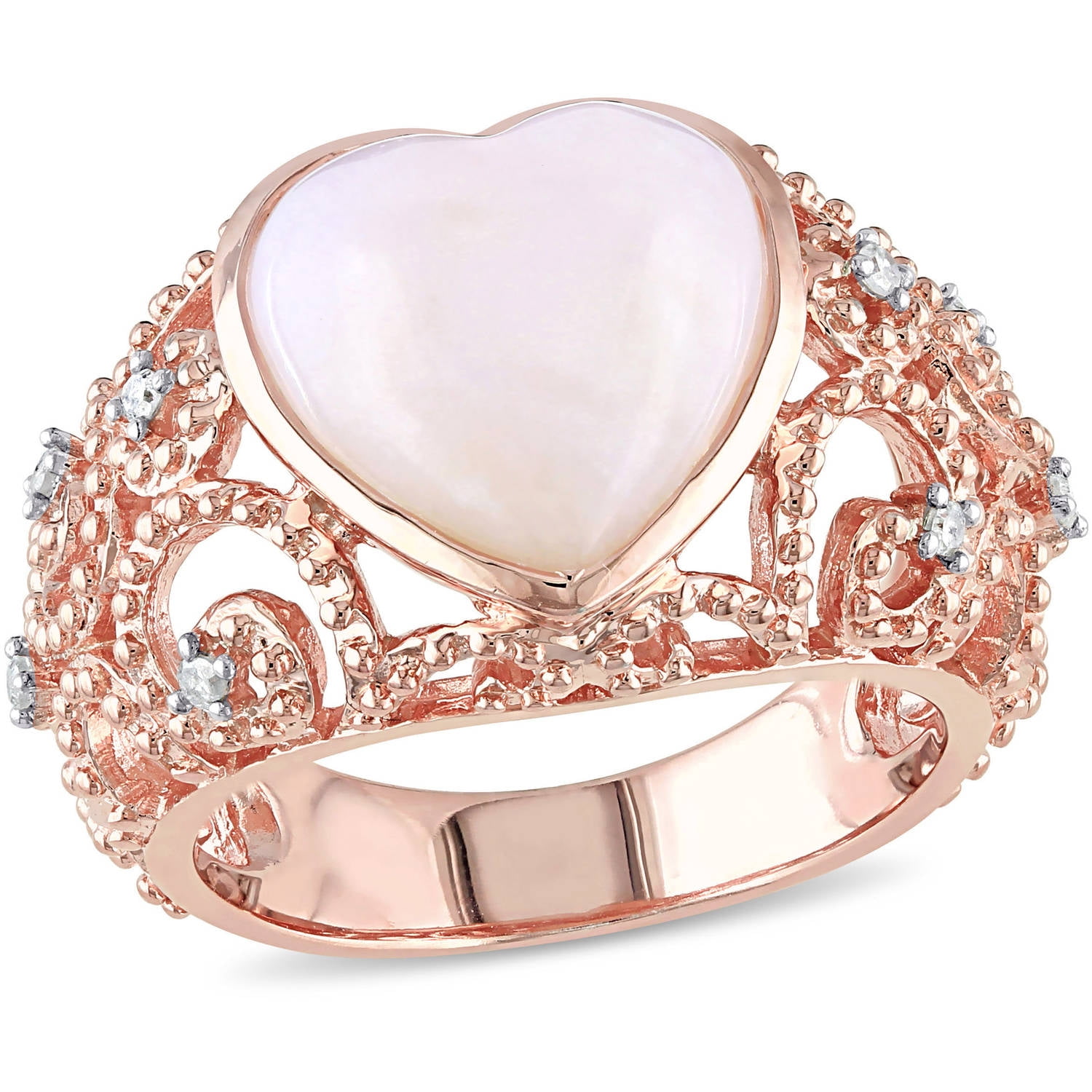 Tangelo 4-1 4 Carat T.G.W. Pink Opal and Diamond-Accent Rose Rhodium-Plated Sterling Silver Heart Cocktail Ring by Tangelo
