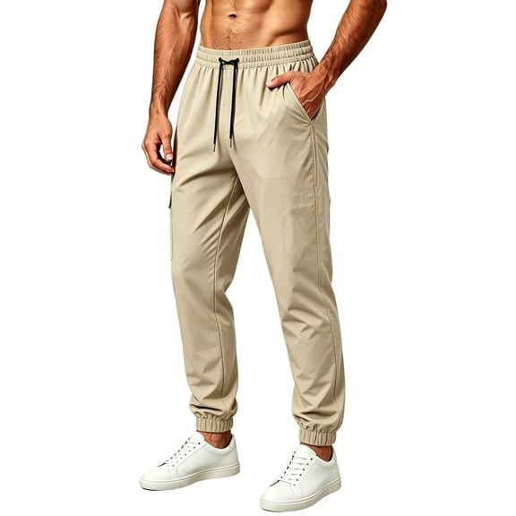 ctdiral Mens Stretchy Joggers Lightweight Running Sweatpants Elastic Waist Tapered Pants with Pockets Khaki XXL