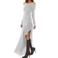 thumbnail image 2 of Long Sleeve Solid Women One Shoulder Casual Irregular Long Dress, 2 of 4