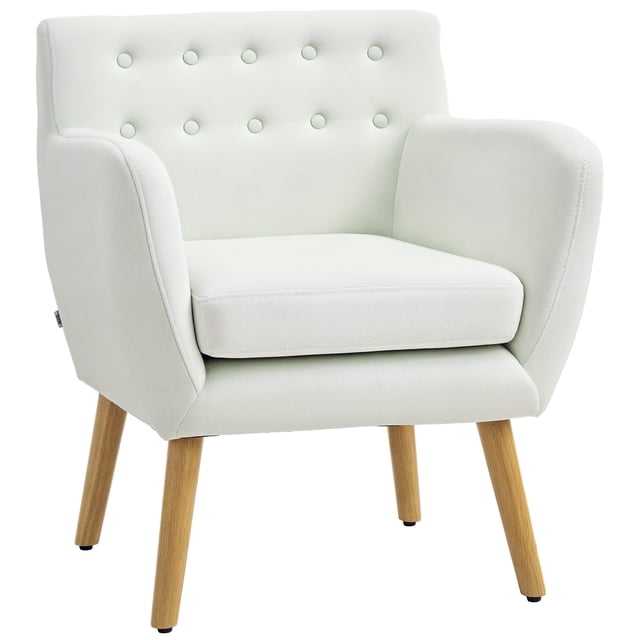 HOMCOM Fauteuil d'Appoint Moderne, Fauteuil à Accoudoirs Rembourré en Lin, Fauteuil Club Capitonné