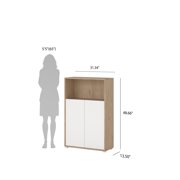 Tvilum Sign 3 Shelf Bookcase with Doors and Adjustable Storage in White and Hickory