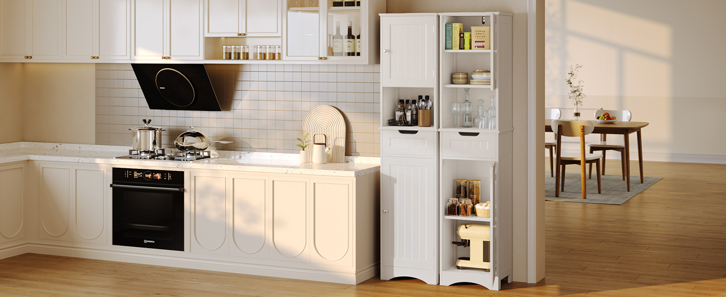 Aiho 67.2"H 2-Door Storage Cabinet – with Adjustable Shelves, Universal for Bathroom, Kitchen & Living Room White