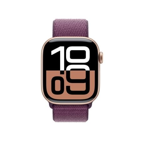 Apple Watch Series 10 (GPS) 42mm Aluminum Case with Plum Sport Loop - Rose Gold - (2024)