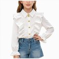 thumbnail image 3 of CAUYDY Kids Girls Long Sleeve Ruffle School Uniform Button Down Shirts Western Blouse Tops Fall Light Gray Sizes 5-6 Years, 3 of 9