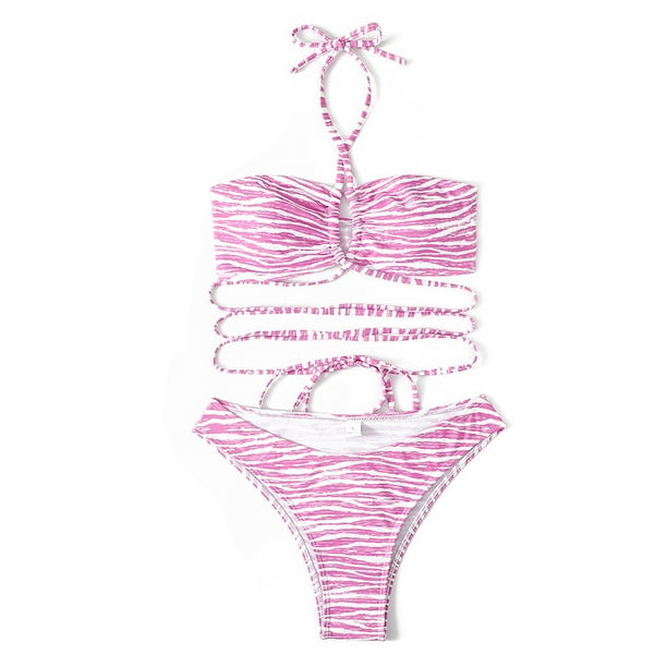 Traje de baño de dos piezas para mujer Traje de baño bikini con estampado de rayas