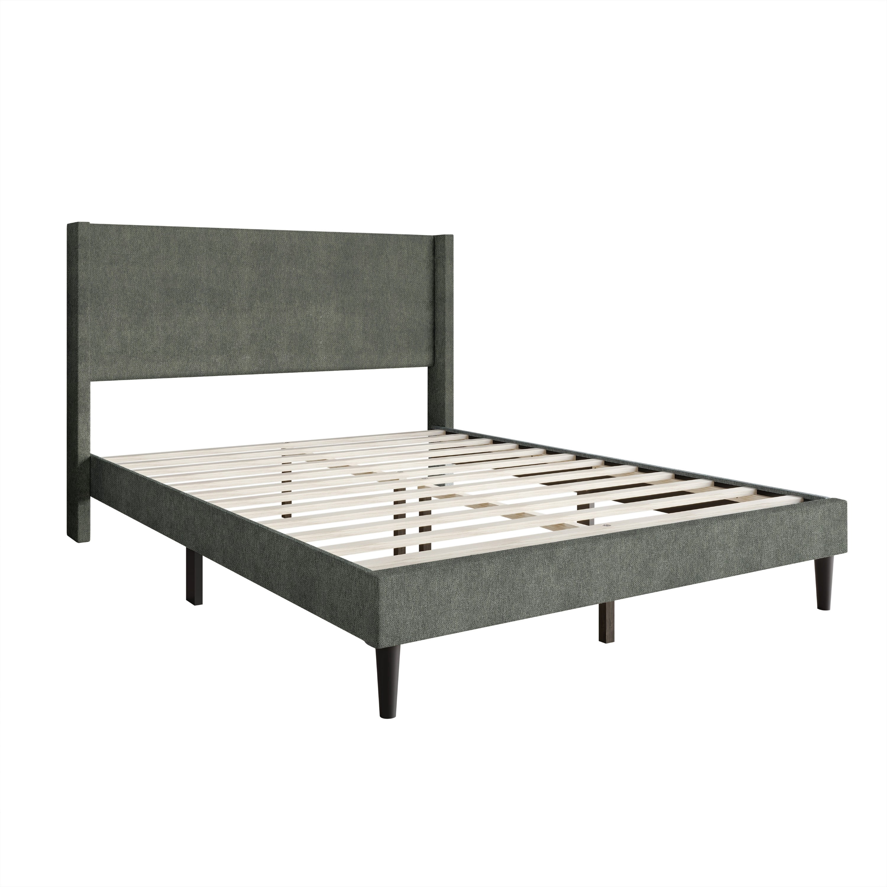 Home Design Bangor King Upholstered Wingback Platform Bed Frame, Linen, No Box Spring Required, Gray
