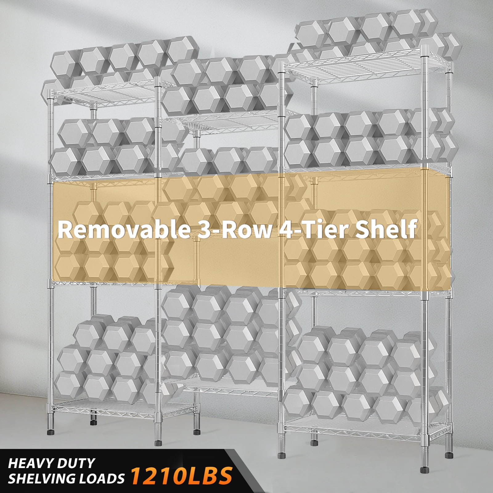 Ktaxon 3-Rows 1430LBS Heavy Duty Wire Shelving, 4-Tier Steel Garage Storage Rack, Adjustable DIY Metal Commercial Shelving for Garage Pantry Storage Organizer, 62.9"W x 13.8"D x 59"H