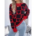 thumbnail image 6 of Womens Mock Neck Sweater Long Sleeve Block Cute Heart Knit Fall Winter Tops Ribbed Knit Pullover Sweaters, 6 of 8