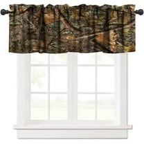 Forest Camouflage Valance Curtain, Forest Camo Conifer Oak Branches Leaves Mossy Hunting Lodge Camp Cabin Theme Windows Curtain Valance for Cottage Kitchen Dining Room, One Panel 54x18in