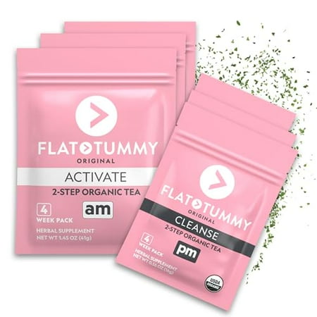 (3 pack) FLAT TUMMY Detox Tea (4 Week Program) – 2-Step, All Natural Cleanse with Senna, Green Tea