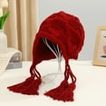 thumbnail image 3 of SikaFu Hat Girl Autumn And Winter Ear Double Ears And Needle Weaving Caps Fashionable Pure Color Warm Hat Cute Wool Hat Outdoor Cold Prevention, 3 of 4