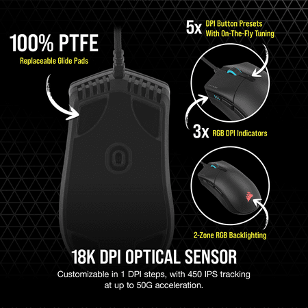CORSAIR - CHAMPION SERIES SABRE RGB PRO Lightweight Wired Optical Gaming Mouse with 69g Ultra-lightweight design - Black