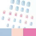 thumbnail image 3 of Fofosbeauty 24pcs Press on False Nails, Medium Fake Nails, Round Light Blue Pink Print, 3 of 8