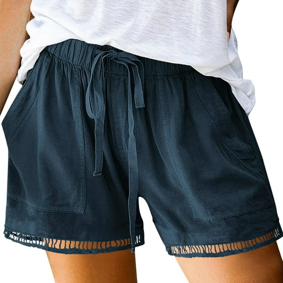 vigerkar Womens Casual Shorts Comfy Elastic Waist Drawstring Pocket Shorts Pants Navy, S