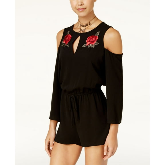 Be Bop Juniors Rose Applique Cold Shoulder Romper Black M