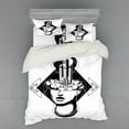 thumbnail image 1 of Black and White Duvet Cover Set, Science Monochrome Illustration with Rocket Flying from a Head of Woman, Bedding Set with Shams and Fitted Sheet, 3 Sizes, by Ambesonne, 1 of 3