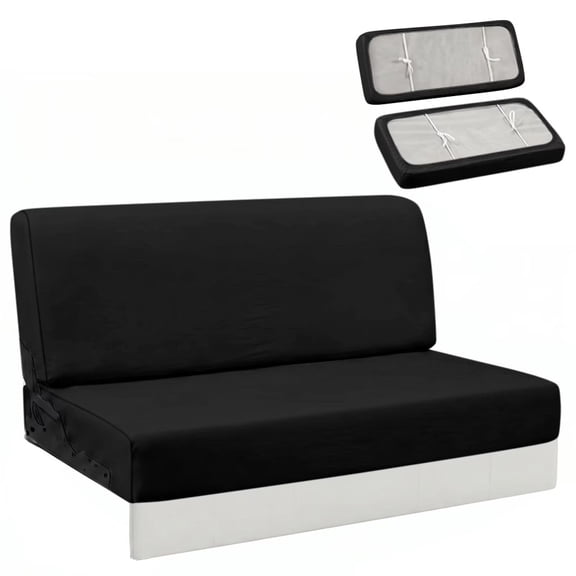 Qpednta Black RV Couch Covers for Sofa Bed 2-Piece Set Stretchable Backrest & Seat Covers Set, Camper Slipcovers for Jackknife Sleeper Sofas, Washable Material