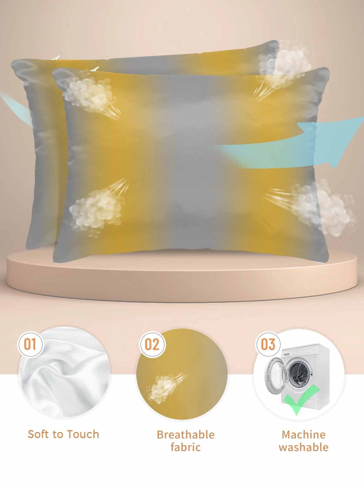 Yellow Ombre Pillow Cases Standard Size Set of 2, Smooth Satin Pillowcase for Hair and Skin, Grey Modern Art Farmhouse Decorative Cooling Bed Pillow Covers with Zipper, 20x26 Inches