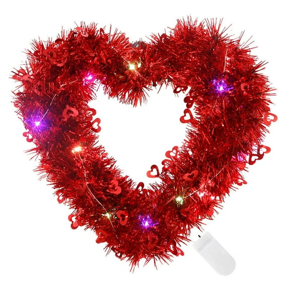 LED Light Heart Garland Valentine's/Wedding Romance 20 Wreath Front Door Flower Christmas Wreath with Lights And Timer Christmas Wreath with Light Wreath Sign Large Christmas Winter Wreath Front Door