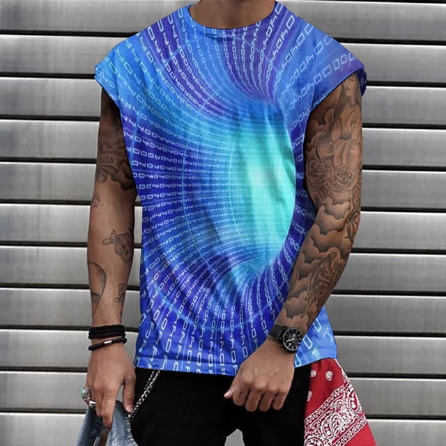 LSLJS Tank Tops Men Casual 3D Digital Print Tank Tops Round Neck Sleeveless T-Shirt
