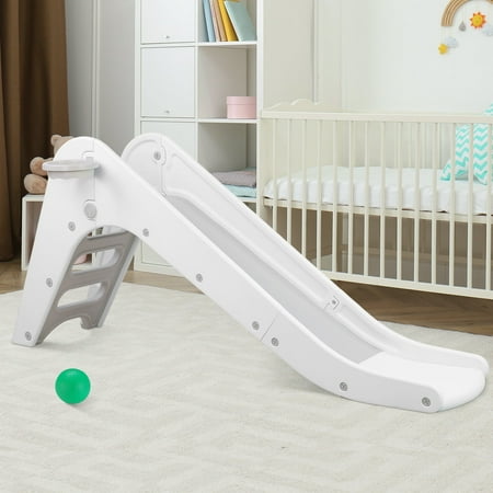 LAZY BUDDY Sturdy First Slide for Toddlers, Kids Play Slide Climber with Basketball Hoop & Ball for Children 3-7 Years, Indoor Outdoor Playground