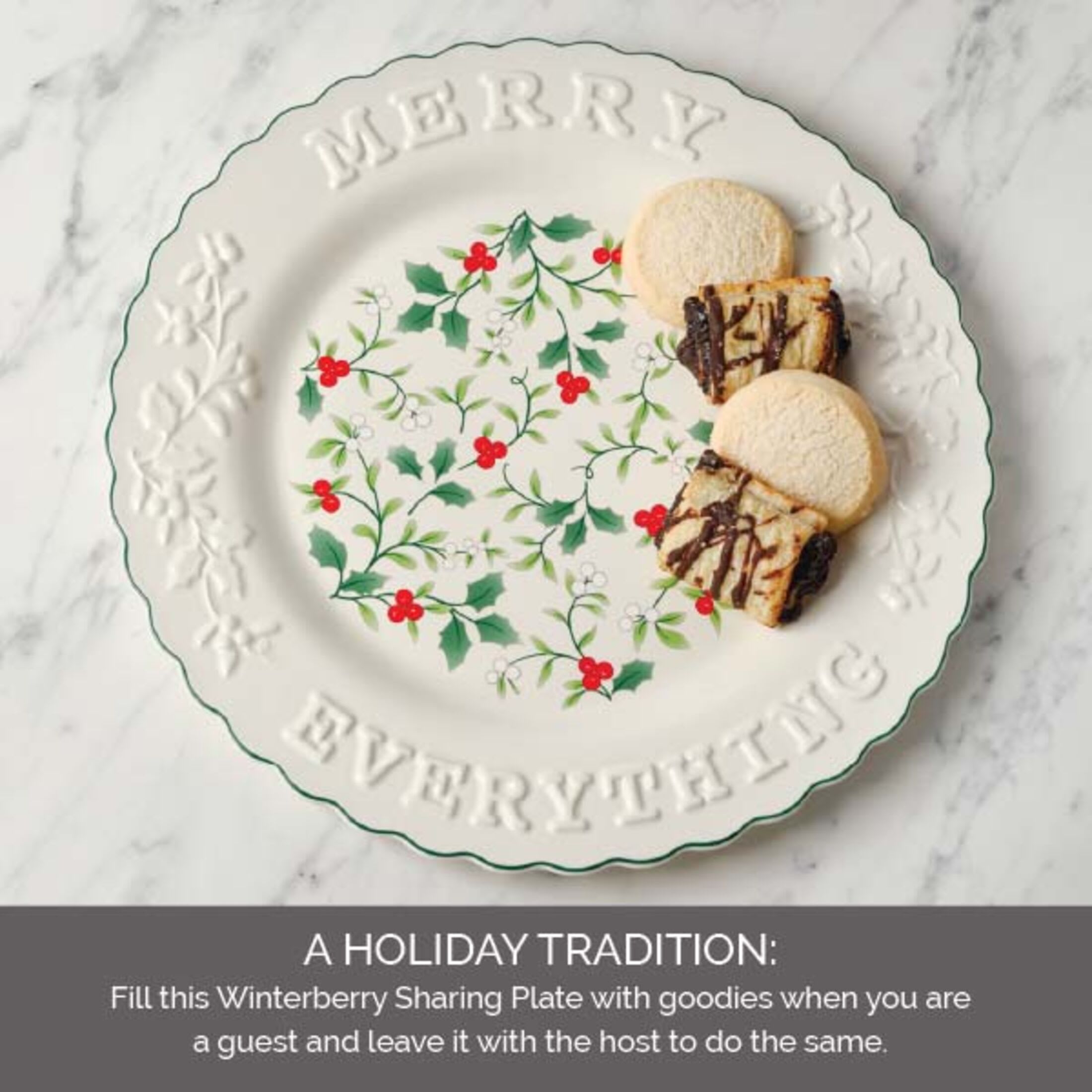 Pfaltzgraff Winterberry 12 in Stoneware Share Serving Platter Merry Everything