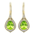 thumbnail image 2 of Dazzlingrock Collection 8X6mm Pear Peridot & Round White Diamond Halo Style Teardrop Dangling Drop Earrings for Women (0.15 ctw, Color I-J, Clarity I1-I2) in 14K Yellow Gold, 2 of 4
