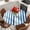 White Blue, variant on Green Stripe Round Tablecloth, Fitted Table Cover with Elastic for 36"-44" Round Tables, Gradient Geometric White Vertical Striped Table Cloth Outdoor Indoor Dinning Party Waterproof Tablecloths