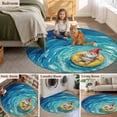thumbnail image 6 of Funny Art Round Living Room Rugs 8 ft, Summer Gnome Swimming Blue Sea View Oil Painting Washable Large Area Rug with Non-Slip Sturdy Edge Binding Round Carpet for Dining Room Kitchen Office, 6 of 9