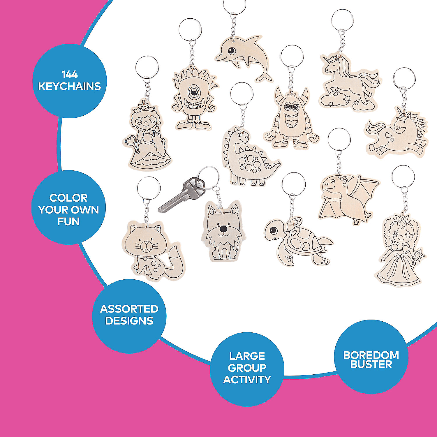 Color Your Own Keychain Assortment, Birthday, Craft Kits, 144