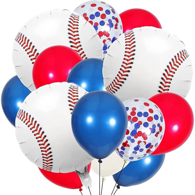 Ornament And Decor 60 Piezas De Decoración Temática De Béisbol, Globos De Confeti Blancos Rojos Marinos con Globos De Papel De Béisbol para Cumpleaños con Tema De Béisbol, Baby Sho