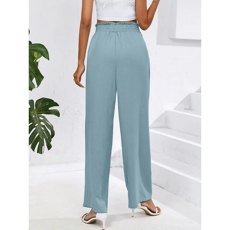 Womens High Waist Pants Wide Leg Palazzo Dressy Business Work Casual  Elastic Waist Trousers with Pockets