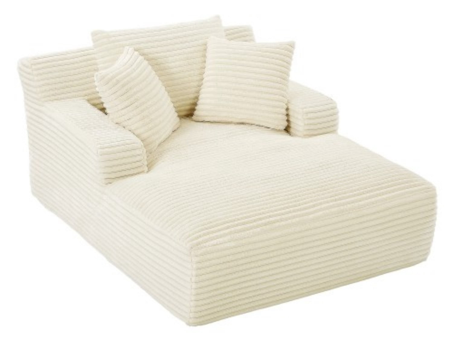 Oversized Chaise Lounge Chair, Corduroy Upholstered Modern Sleeper Sofa Couch with High Density Foam Cushion, No Assembly Required Lounge Sofa for Living Room, Bedroom & Office, White