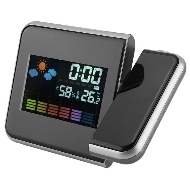 Domqga Digital Calendar, LED Weather Projector,Digital LED Weather Forecast Projector Calendar Humidity Display Alarm Clock
