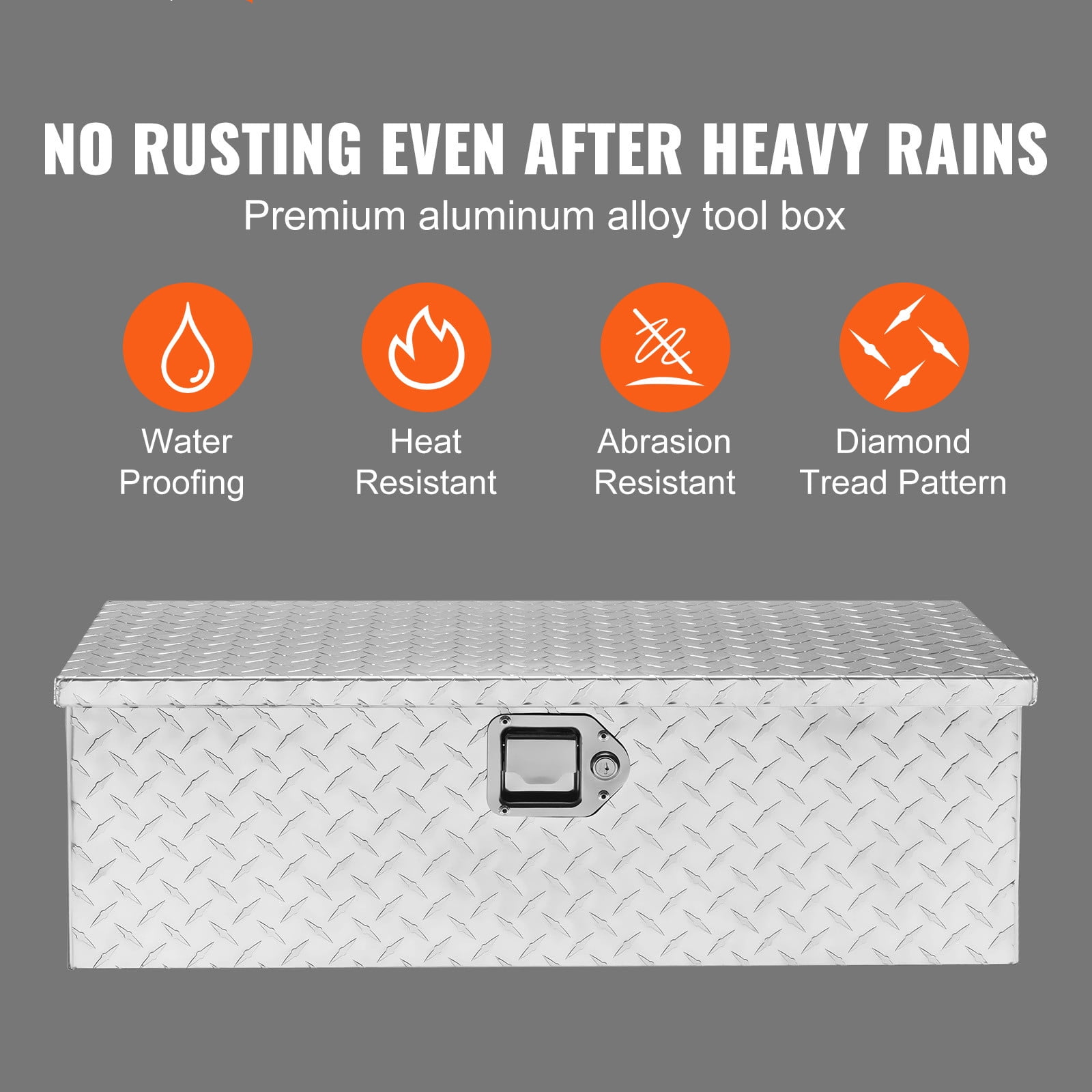 VEVOR Truck Tool Box 30"x13"x9.6" Heavy Duty Aluminum Bar Tread Truck Tool Box for Pick Up Truck Bed