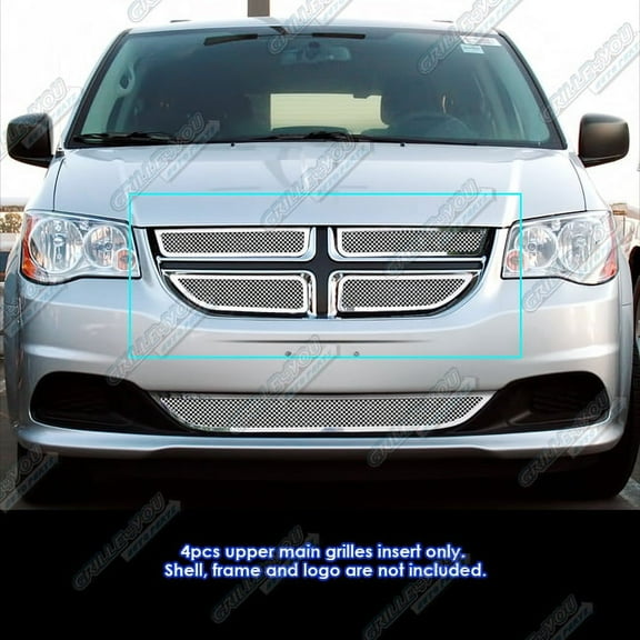 APS Compatible with Dodge Grand Caravan 2011-2020 Main Upper Stainless Steel Chrome Mesh Front Grill Grille Insert D76866T