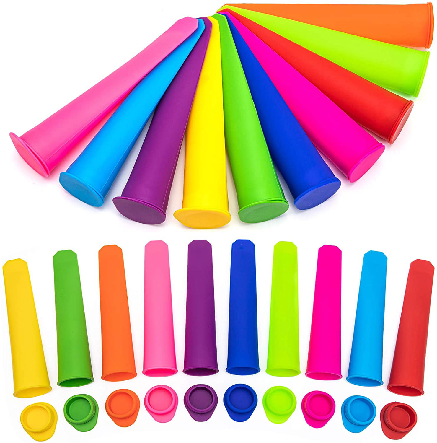 10 Pcs Silicone Ice Popsicle Molds with Lids Pop Molds Multi Colors