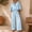 Light Blue, variant on Women Collared Striped Two Piece Set, 3/4 Sleeve V Neck Button Top High Waist Pocket Wide Leg Pants Summer Resort Casual Outfit Purple XL(XL)