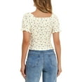 thumbnail image 3 of INSPIRE CHIC Women's Ruched Front Floral Print Short Sleeve Cropped Top M Beige Yellow, 3 of 5