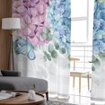 thumbnail image 4 of Sheer Curtains 72 inches Long, Summer Hydrangea Floral Eucalyptus Leaves Butterfly Grey Plaid Light Filtering Sheer Window Curtains Rod Pocket Voile Drapes for Living Room, 52"Wx72"L 2 Panels, 4 of 7