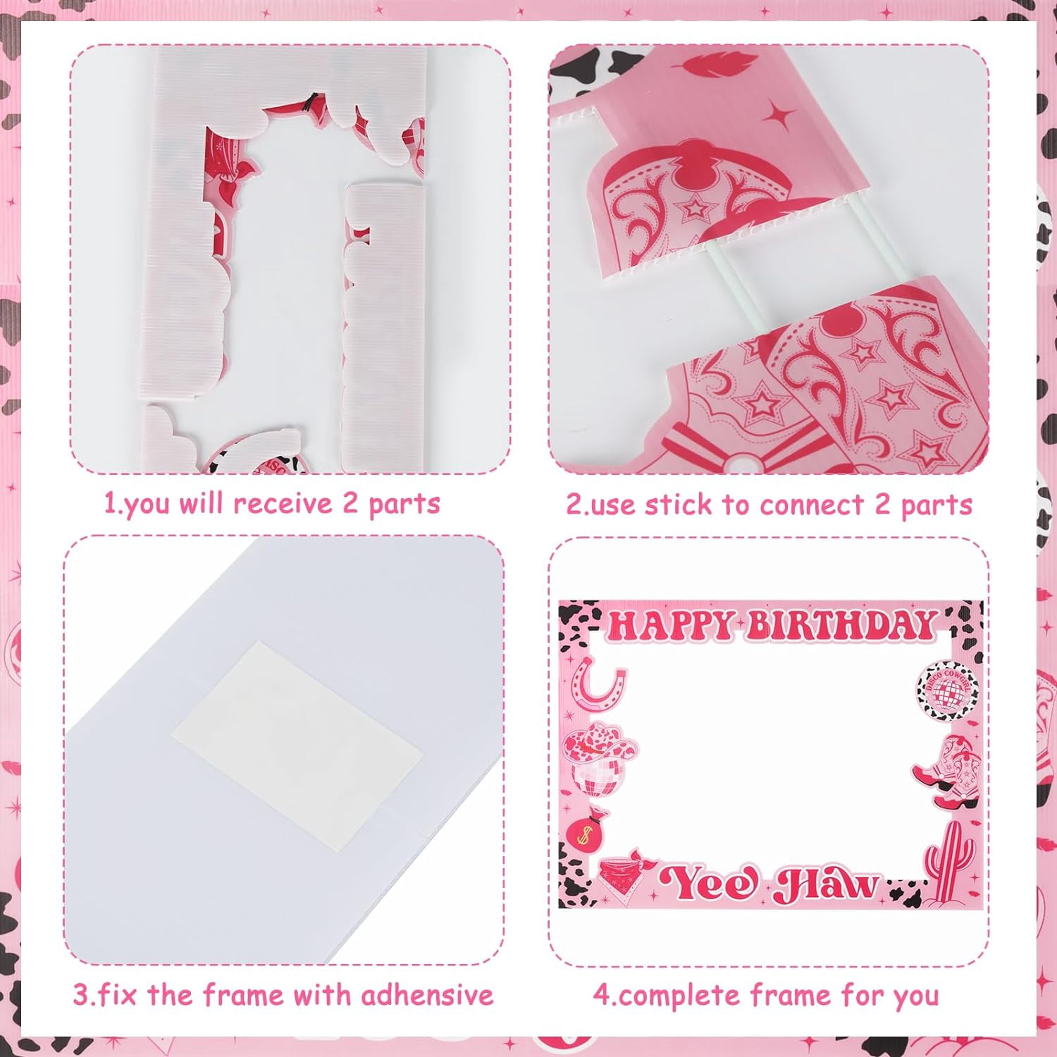Aperturee Fotohintergrund 'Let’s Go Cowgirl' – 2,1x1,5 M – Pink, Für Geburtstage, Wild West Party & Fotos