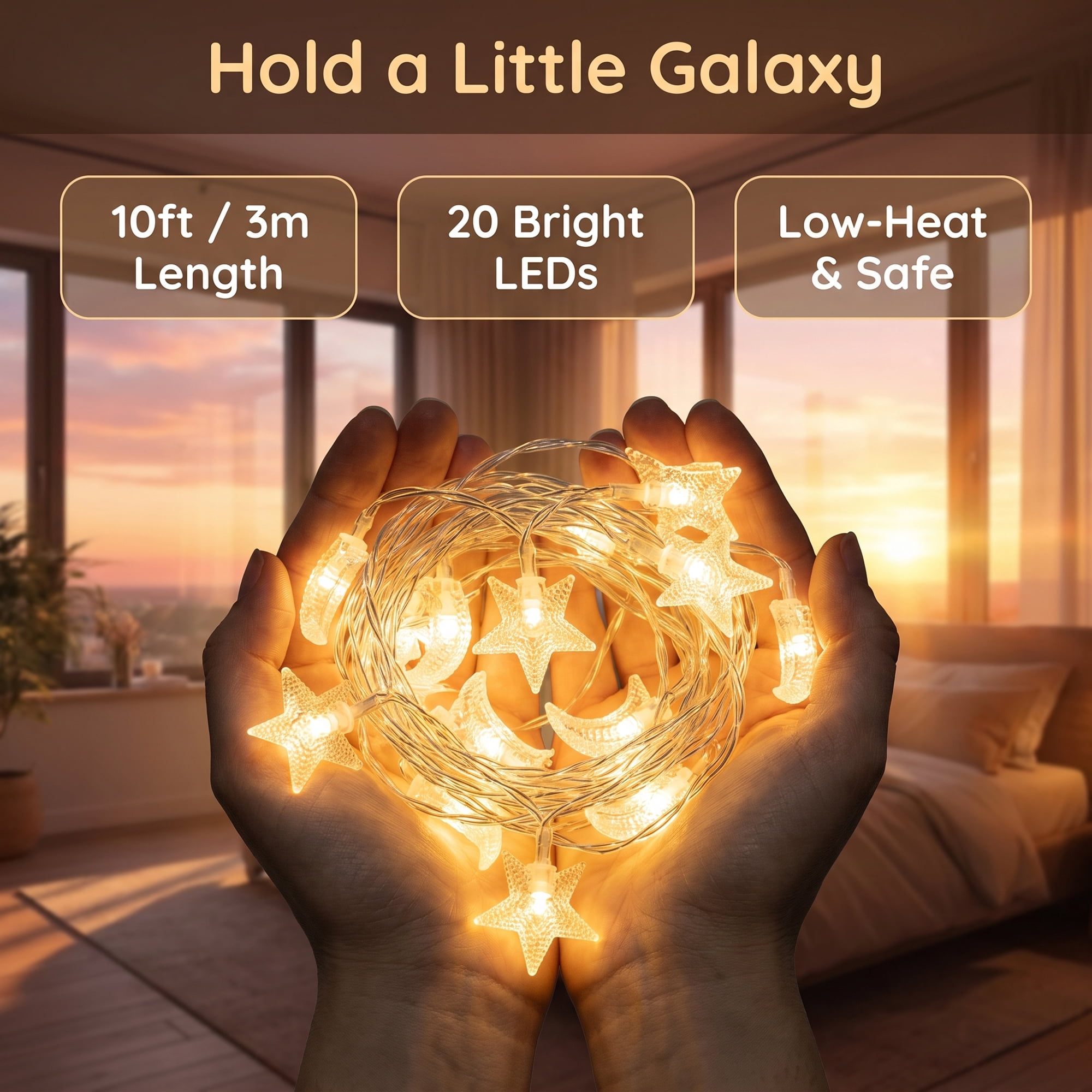 Unique Bargains Star and Moon Fairy Light with Flexible Wire 9.8 ft Battery Operated