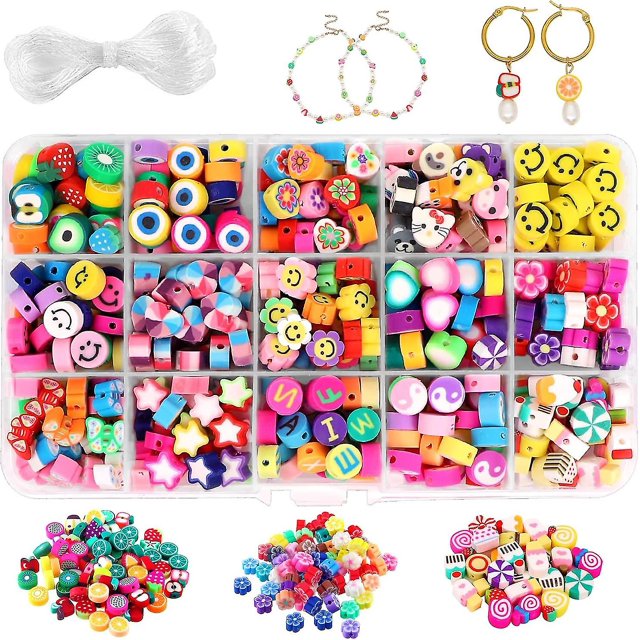 300 cuentas de arcilla para hacer joyas, cuentas de polímero Heishi para regalos, kit de fabricación de pulseras con dijes para niñas de 8 a 12 años