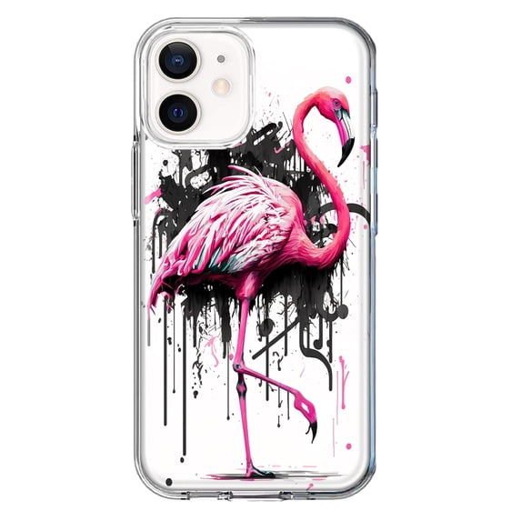 MUNDAZE Apple iPhone 12 Mini Shockproof Clear Hybrid Protective Phone Case Pink Flamingo Painting Graffiti Cover