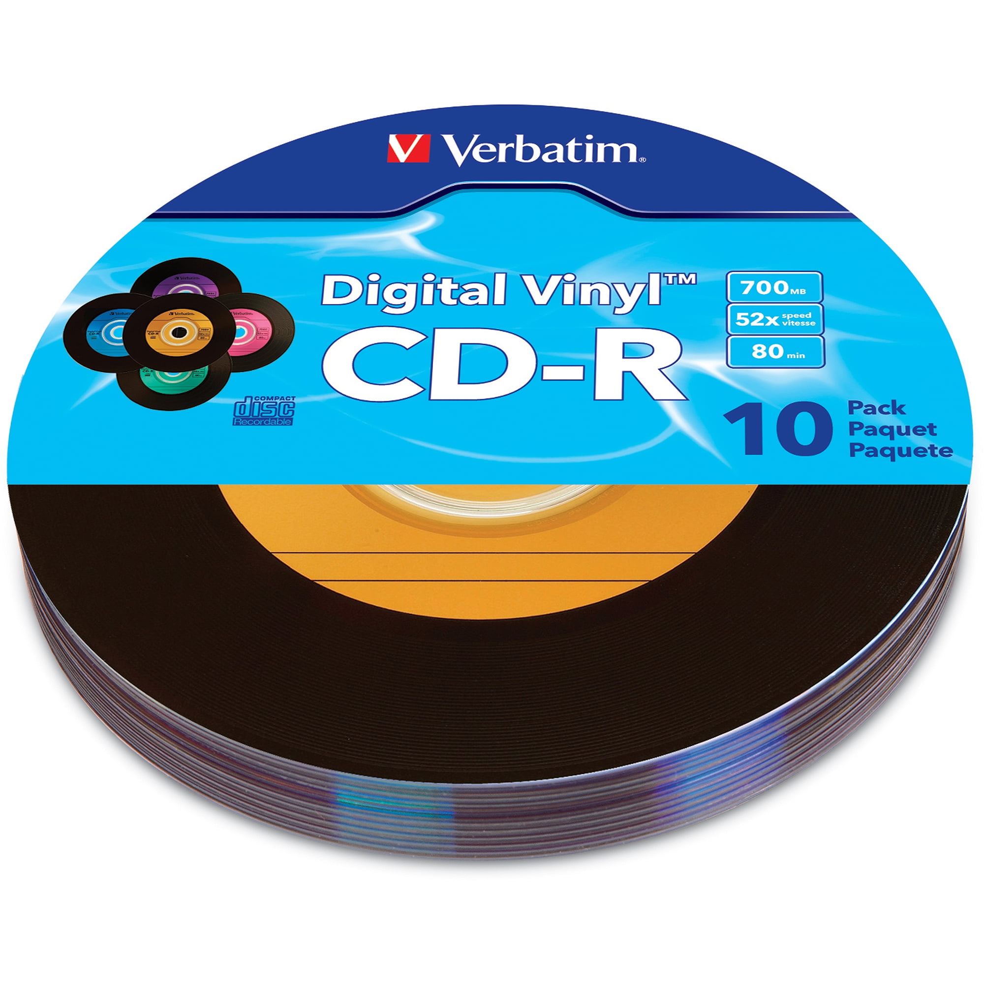 Verbatim Digital Vinyl Cd R 80 Min 700mb 10pk Multi Color Walmart Com Walmart Com